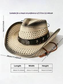 Unisex Gradient Hollow Western Cowboy Straw Hat Wide Brim Sun Hat With Bull Head Buckle X Rivets Wind Chin Strap Vintage Outdoor Beach Fedora Hat - Permed Straw Hat X Cow - View 2