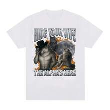 Hide Your Alpha Wife Here.Funny Werewolf  Graphic T-Shirt For Men, Casual Hip-Hop Fashion, Short-Sleeved. - White - View 1