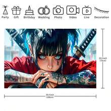 Cyberpunk Samurai Mädchen Hintergrund Stadtstraße Hintergrund Cooles orientalisches Tattoo Dame Porträt Wandbehang Wandteppich Teenager Mädchen Wohnheim Schlafzimmer Wandbanner Anime Stil Cosplay Fotografie Hintergrund Innenraum Heim Wanddekoration Stoff - Verschiedenfarbig - Übersicht 3