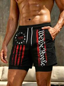 Men's Drawstring Waist Letter Print Casual Beach Shorts - Multicolor - View 2
