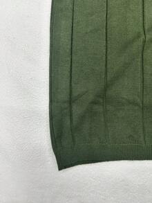 Suéter de punto de manga corta ligero de cuello redondo acanalado para hombre de verano - Verde militar - Ver 7