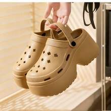 Women's Summer Clog Sandals, New Thick Platform Height-Increasing Anti-Slip Closed-Toe Beach Shoes - Khaki - View 9