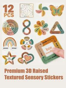 ‌Calm Strips Anxiety Sensory Stickers‌,Fidget Textured Strips‌,Textured Sensory Stress Relief Stickers, Stress Relief Tactile Stickers‌, Sensory Calm Adhesive Strips,Waterproof Raised Texture Decals For Phone Laptop Water Bottle - 1 Sheet (12 Pieces) - View 4