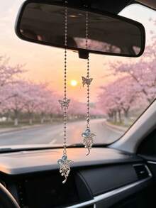 1pc Fairy Style Flash Diamond Butterfly Mosaic Car Ornaments Pink Diamond Bead Chain Car Rearview Mirror High Sense Decoration - Butterfly Flowers - View 5