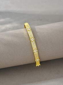 Juego de pulseras doradas, cobre texturizado versátil con incrustaciones de circonita, adecuado para uso diario, reuniones, citas, fiestas, regalos - Dorado - Ver 12