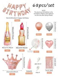 68 件/套玫瑰金女士生日派对装饰品，玫瑰金粉色五彩纸屑气球，流苏窗帘，生日快乐横幅，适合 20 岁 30 岁 40 岁 50 岁 60 岁用品 - 玫瑰金 - 查看 7