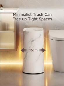 Compact Marble & Wood Grain Plastic Triangular Trash Can With Lid, Push-Open Lid, Suitable For Bathroom, Hotel, Homestay, Kitchen, Living Room, Narrow Triangular Trash Can - White Striped Trash Can - View 7