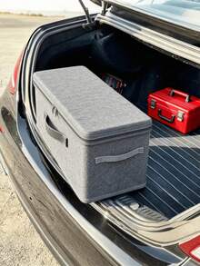 Boîte organisatrice de coffre de voiture avec couvercle et poignée, bac de rangement pliable en tissu, boîte de rangement multifonction pour voiture, maison et voyage - A - Voir 2