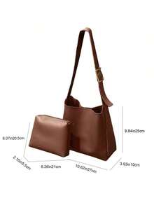 Women's Vintage Large Capacity Tote Bag, PU Leather Hobo Shoulder Purse, Minimalist Handbag For Work, Travel & Daily Use - 咖啡棕 - 查看 5