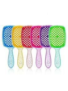 1pc New Sequin Tangled Hair Comb Detangling Hair Brushes Massage Combs Hollow Out Wet Curly Brushes Barber Comb Salon Hair Styling T - Multicolor - View 1