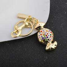 1pc Gold Plated Colorful Rhinestone Candy Keychain Sparkling Crystal Bag Charm Women Fashion Car Key Chain Jewelry Gift - Multicolor - View 8
