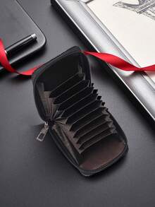 HOVI'S Men's Slim PU Card Holder - Stone Texture, Zipper Closure & Multiple Card Slots, Durable PU Material, Compact Portable Credit Card Organizer - Black - View 7
