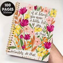 Literary And Fresh Floral Illustration A5 Notebook Golden Spiral Coil 50 Sheets 100 Pages Student Classroom Notes Office Memo Journal Diary Creative Stationery Notebook Diary - Suitable For Professionals School Supplies - Multicolor - View 1