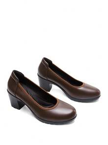 Dream Pairs Décolleté da donna con tacco basso e punta chiusa, comode scarpe eleganti con punta arrotondata, perfette anche per matrimoni. - Castano - Visualizzare 7