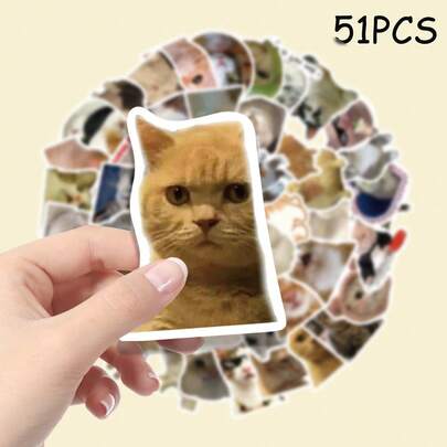 51 piezas de pegatinas de vinilo con patrón de gato lindo, adecuadas para decoración de automóviles, pegatinas de parachoques, pegatinas de portátiles, se pueden usar como regalos de fiesta, recompensas, fáciles de compartir con amigos