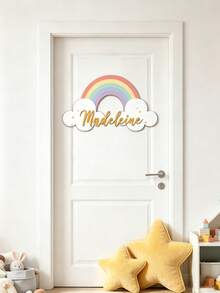 1pc Personalized Wooden Double Layer Custom Name Decor, Bowknot Decoration, Laser Cut Cursive Font Door Wall Plaque, Multiple Colors Available, Bedroom, Living Room, Wedding Housewarming Gift - Style 1 - View 9