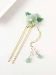 1pc Elegant Peony Flower Pearl Tassel Hair Stick, Daily/Banquet Updo Hair Accessory - Multicolor - View 3