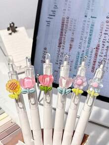 5/2/1pc Random Cute Quick-Dry Floral Pattern Ballpoint Pen/Gel Pen/Embossed Pen, Suitable For Students And Women, Ideal Gift For Friends And Girlfriend During Back To School Season - A - View 3