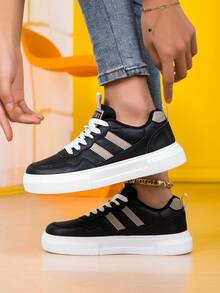Women's New Lace-Up Skateboard Shoes, Plus Size Unisex Couple Shoes, Modern Fashion Outdoor Street Campus Versatile Casual Sports Shoes, Soft Sole Comfortable Not Tiring - Black - View 4