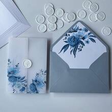NIEWSPECIAL 10pcs/20pcs Set Vellum Paper Wrapped Invitations, Includes Blank Inner Pages And Matching Envelope Liners, 5*7 Inch Wedding Invitations, Elegant And Beautiful Vellum Paper Wedding Invitations, Multiple Different Designs, Anniversary Invitations, Baptism Invitations - Vellum Wrap Invitation Set - View 14