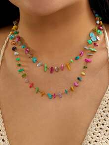 Summer Dopamine Colorful Beaded Creative Design Necklace - Women's Daily Versatile Layered Earrings - Multicolor - View 12