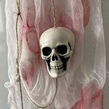 Halloween Banner, Bloody Gauze Skull Banner Haunted House Party Favor Photo Props For Photoshoot - Grey - View 6