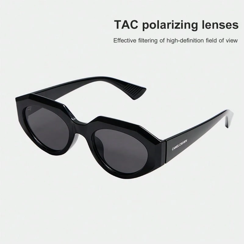 CAMEL CROWN Kacamata Fashion untuk Aktivitas Luar Ruangan, Kacamata Fashion Polarized Gaya Retro dengan Perlindungan UV - Hitam Mengkilap dan Abu-abu - View 1