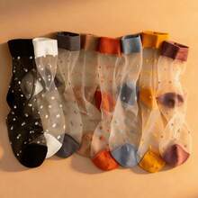 3 Pairs Women's Thin Crystal Glass Sheer Dotted Mid-Calf Socks - Thin Stockings - View 8