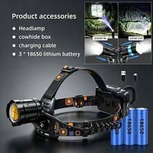 KENSUN Lampu Depan LED Isi Ulang Bertenaga Tinggi 18650 Ultra-Kuat 1.000.000 Lumen, Cocok Untuk Memancing, Teknik Profesional, Berkemah Tahan Air, dan Lainnya - Hitam - View 5