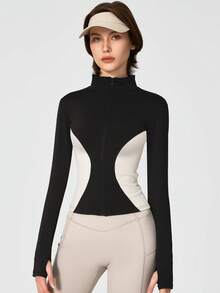 NcmRyu 1pc Women's Small Stand Collar Zipper Yoga Tennis Golf Training Sports Jacket - Black - View 6