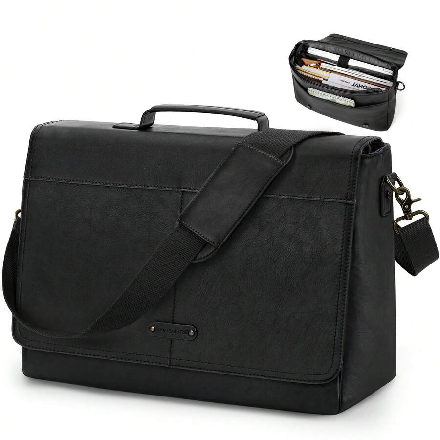 PU Laptop Messenger Bag 15.6 Inch, Waterproof Vintage Briefcase, Large Work Shoulder Bag For Office University Travel Computer