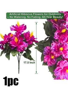 2/4 Stems Artificial Hibiscus Shrub - Realistic Artificial Flower Decoration, Suitable For Room Decor, Autumn Decor, Indoor And Outdoor Decoration, Perfect For Weddings, Gardens, Porches, Patios, Windowsills, Flower Boxes And Hanging Baskets, Maintenance-Free Plants, Artificial Outdoor Floral Shrub - Red Violet - View 9