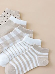 5 Pairs Women's Polka Dot & Striped Print Short Socks - Multicolor - View 4