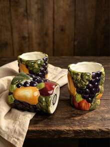 Silesian Style Handmade Ceramic Pot And Cup, Hand-Molded, Hand-Painted, Enhanced 3D Fruit Relief, Thick Texture Sculpted Grapevine, Cold Water Pitcher, Juice Pitcher, Tea Pot, Coffee Cup, Tea Cup, Milk Cup, Suitable For Daily Use And Gifts, Garden Parties, Family Gatherings - Multicolor - View 6