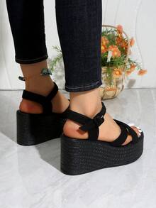 Women's Fashion Wedge Platform Sandals, Spring/Summer New Black High Heel Sandals, Lightweight And Comfortable - Suitable For Shopping, Vacation, Travel, Casual Daily Wear, Women's Buckle Strap Sandals - Black - View 6