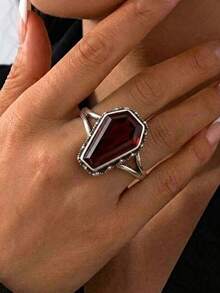1pc Halloween Vampire Coffin Ring, Adjustable Witch Punk Bloodstone Open Ring, Eerie Alternative Gothic Style Jewelry, Halloween Gift - Multicolor - View 2