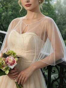 1 件短款新娘婚礼披肩，性感雪纺女士派对短款连衣裙配饰万圣节情人节 - VG89 - 查看 11