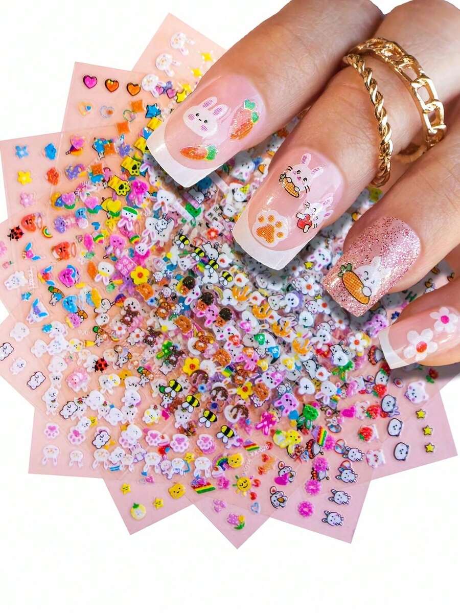 1 pièce Autocollants pour ongles floraux, couleurs d'ongles les plus populaires, autocollants pour ongles fleurs colorées, incrustés de strass et d'ornements, autocollants pour ongles marguerites floraux mignons auto-adhésifs, fournitures pour ongles en forme de cœur, accessoires de décoration pour ongles pour femmes et filles - Multicolore - Voir 1