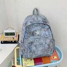 Women's Nylon Fabric Lightweight Backpack, Waterproof Casual Daily Use Backpack, Multi-Pocket Minimalist Solid Color School Bag, Suitable For School, Work, Travel And Daily Use - Blue - View 2