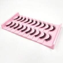 10 Pairs 3D Faux Mink Strip Lashes D Curl Wispy Cat Eye Full Fluffy Black Band Natural Lash Extension Look Reusable Daily Practice Eyelashes - Black - View 3