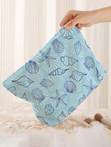 1pc Portable Cosmetic Storage Bag With Seashell And Starfish Ocean Pattern, Double-Sided Print Travel Zipper Makeup Bag, Multi-Function Toiletries Organizer - Multicolor - View 5