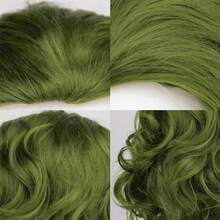 男士綠色長假髮，日常時尚 Cosplay 派對度假自然蓬鬆假髮，耐熱合成纖維髮絲，逼真頭皮設計（含假髮帽） - 綠色 - 查看 4