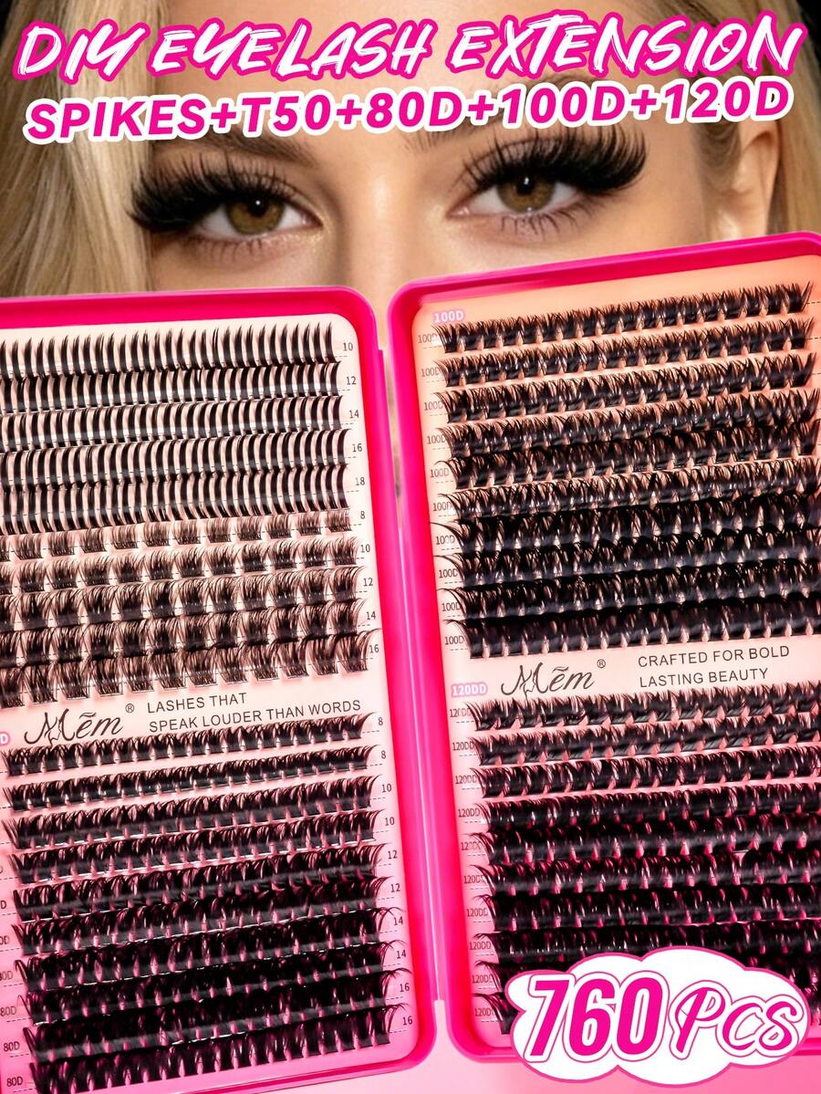 760 Piece Wet Cartoon Eyelash Extension Set, 10-16mm Pointed Cartoon Eyelashes, Portable And Easy To DIY, Suitable For Home, Travel And Multi Scene Makeup, Lashes With Spikes,Spike Lashes,Cat Eye Lashes