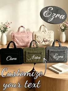 Customized Embroidered Name Laptop Sleeve, Personalized Text Corduroy Laptop Inner Bag With Handle, Multi-Pocket Shockproof Laptop Protective Case 13/14/15 Inch - Multicolor - View 1