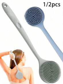 1/2pcs Silicone Long Handle Massage Bath Brush - Body Scrub Brush - Back Scrub Brush, Long Handle Bath Brush For Back Exfoliation And Shower Cleaning, Shower Exfoliation And Massage, Produces Rich Foam, Long Handle Convenient For Removing Invisible Bacteria, Bathroom Gadget, Home Essential, Strong Cleaning Power, Halloween, Christmas, Back To School, Valentine's Day Gift. - Multicolor - View 1
