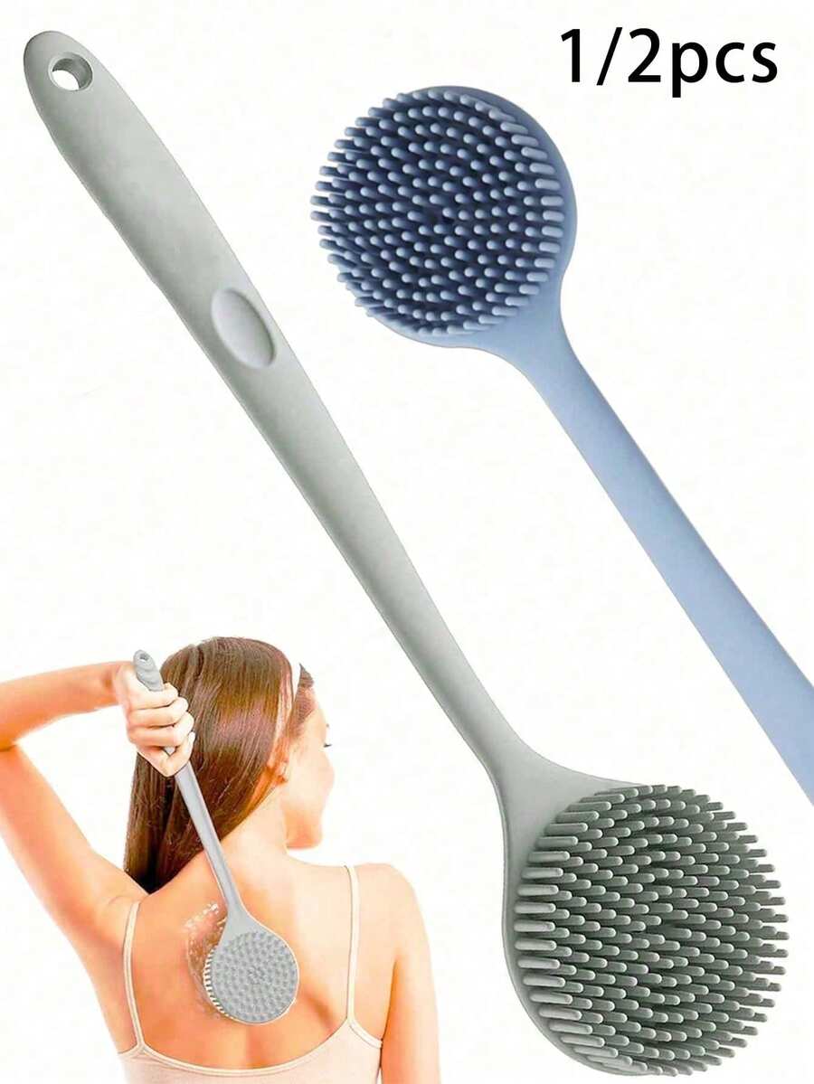 1/2pcs Silicone Long Handle Massage Bath Brush - Body Scrub Brush - Back Scrub Brush, Long Handle Bath Brush For Back Exfoliation And Shower Cleaning, Shower Exfoliation And Massage, Produces Rich Foam, Long Handle Convenient For Removing Invisible Bacteria, Bathroom Gadget, Home Essential, Strong Cleaning Power, Halloween, Christmas, Back To School, Valentine's Day Gift. - Multicolor - View 1