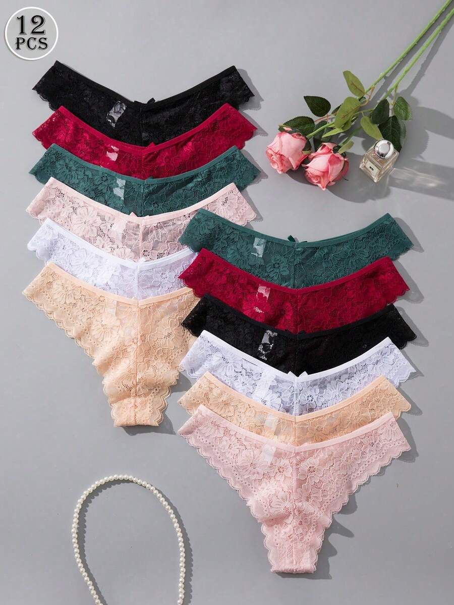 Set Of 12 Pieces Elegant And Comfortable Lace Panties For Women - Merah - View 1