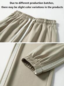 Pantalón de chándal con cordón en la cintura y rayas laterales para hombres - Caqui - Ver 7