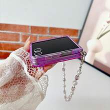 Étui de téléphone pliable minimaliste avec élément papillon, bracelet cordon décoré de perles papillon, convient aux téléphones Flip, design de style mode haut de gamme coréen, choix de cadeau parfait, Galaxy Z Flip 7/6/5/8 - Transparent - Voir 4