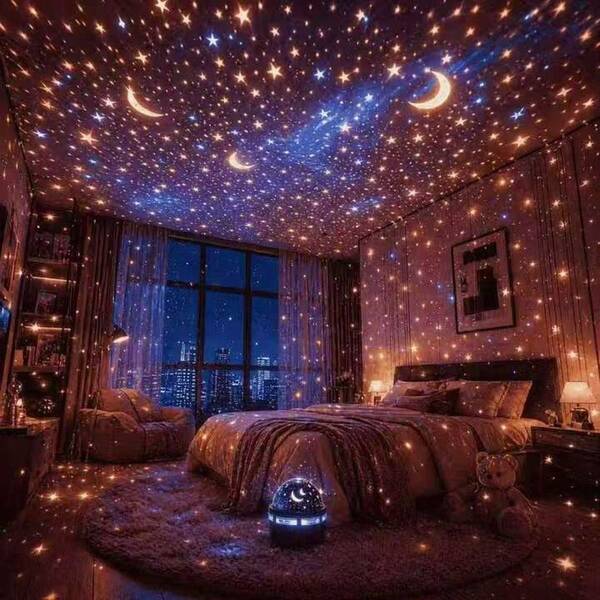 1pc Star & Moon Projection Light, LED Starry Night Light, Rotating Atmosphere Lamp, Suitable For Bedroom, Living Room, Holiday And Party Decoration, Ideal Gift For Family And Friends